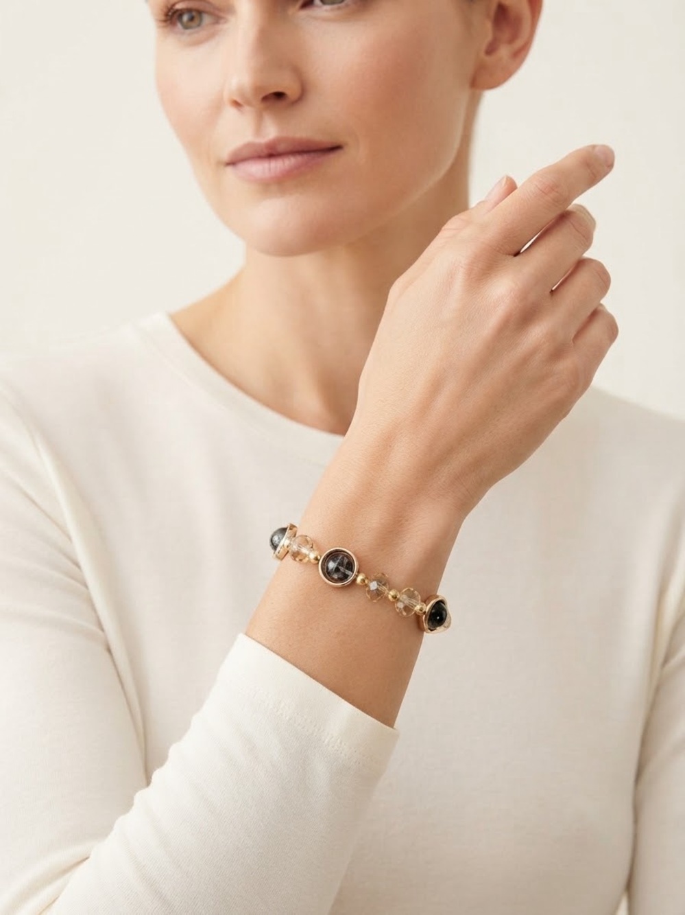 Elegant Gold and Black Bezel Bracelet - Women Jewelry